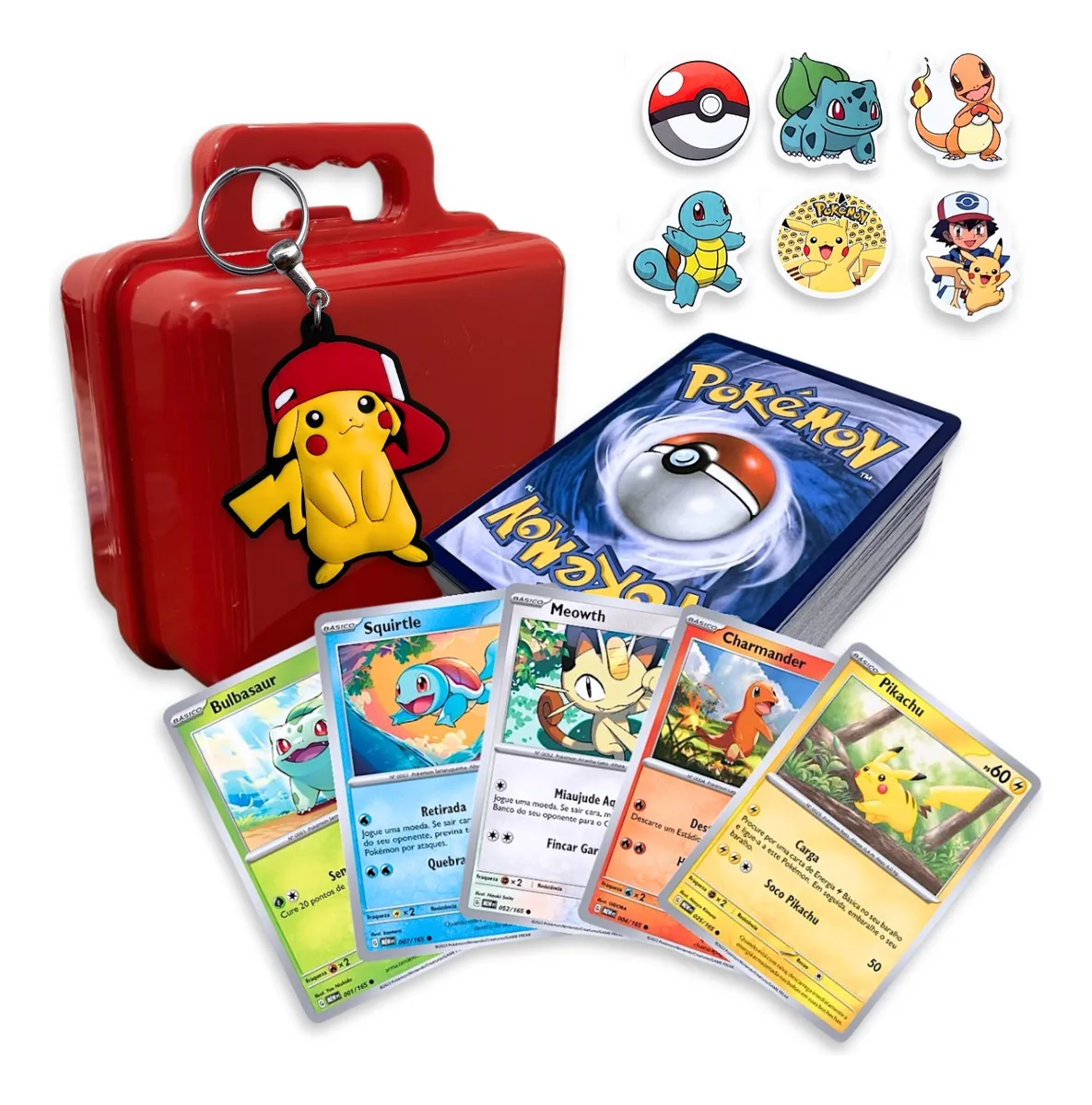 50 Cartas Pokémon 5 Brilhantes Originais Chaveiro Adesivos